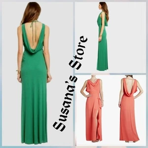 NWT BCBG MAXAZRIA GREEN SIZE 6 SYDNY COWL-NECK RUFFLE FRON SLIT GOWN/ MAXI DRESS - Picture 1 of 6