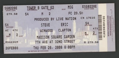 28 de febrero de 2008 • Steve Winwood y Eric Clapton Madison Square Garden • Talón de boleto Foto 1 de 2