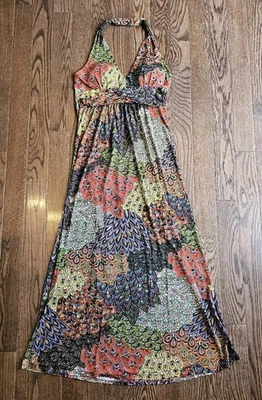 Maxi Vestido Christina Love Halter Talla XL NUEVO CON ETIQUETAS Multicolor Paisley Estampado Pavo Real Foto 1 de 4