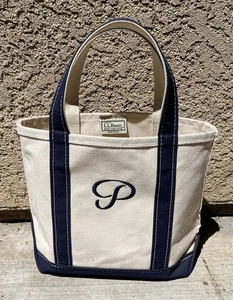 Vtg L.L. Bean Boat N Tote Bag Navy Blue And Ivory ‘S’ Made USA - Picture 1 of 7