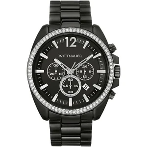 NEW Wittnauer Chronograph Men’s All Black Steel 44mm Watch WN3028 With BOX - Picture 1 of 4
