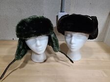 Lot 2 YR Headwear Vinyl Bomber Brown Green Hunting L Hat Ear Flaps Snaps Adj VTG