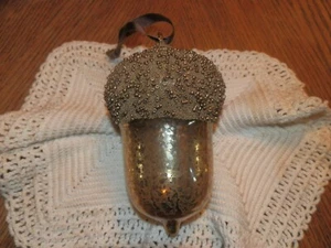 Large Acorn Glass Ornament Christmas Beaded Gold Metallic Decor 5.5 x 3.5" NOS - Picture 1 of 4