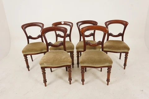 Set of 6 Victorian Carved Walnut Upholstered Dining Chairs, Scotland 1880, H924 Cover