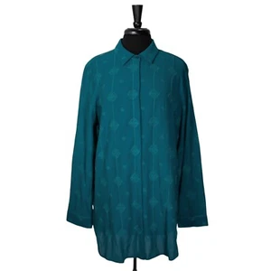 Chico's Women's Shirt Button Up Teal Tapestry Embroidered Tunic Top 3 XL/16/18 - Picture 1 of 9
