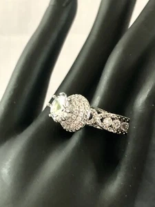 Unique 925 SS Crystal or Cz Engagement Ring w/ Crown Cathedral Setting Size 6.75 - Picture 1 of 12