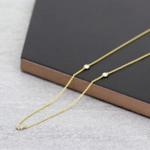 14k 3 Diamond Bezel Set Necklace - Picture 1 of 9