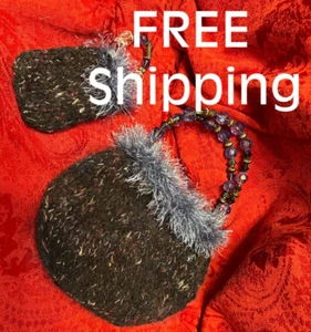 Vintage 2 Piece Beaded Handled (10" x 7") Crochet Purse w/Smaller Matching BLUEs - Picture 1 of 10