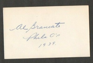 Al Brancato 3x5 signed auto autographed note card Philadelphia A's