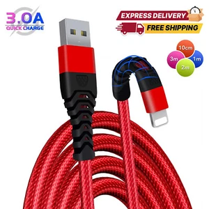 Heavy Duty Braided Long USB Fast Charger Cable Lead For iPhone 14 13 12 11 X 7 8 - Picture 1 of 22