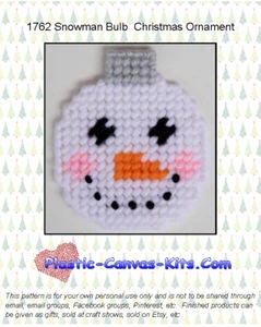Adorno de Navidad bombilla muñeco de nieve - patrón o kit de lona de plástico - Imagen 1 de 1