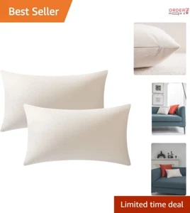 Throw Pillow Covers Velvet 12x20 Cream 2 Pack Soft Zippered Home Decor - Picture 1 of 8