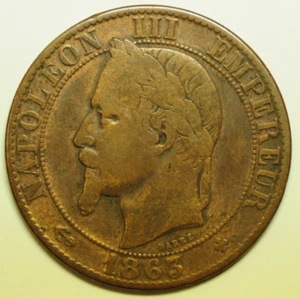 mw27926 France  Bronze 5 Centimes 1863-BB    Napoleon III    Strasbourg Mint - Picture 1 of 2
