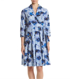 NEW IVANKA TRUMP BLUE FLORAL COTTON MIDI DRESS SIZE 14 $129 - Picture 1 of 3