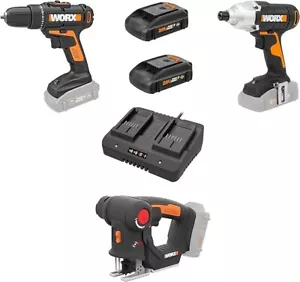WORX WX911L 20 Volt Combo Power Tool Kit With Power Drill Impact Driver Axis Saw - Picture 1 of 3