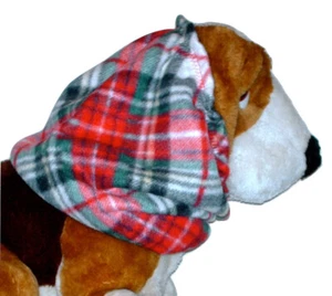 Dog Snood Red Green Black Diagonal Plaid Fleece - Picture 1 of 3
