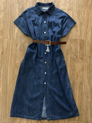 Zara MIDI DENIM DRESS WITH BUTTONS AND BELT size S - Image 1 of 4