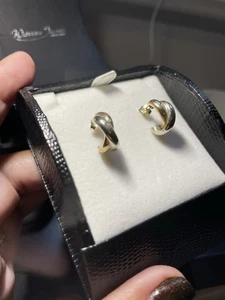 9ct Yellow & White Gold Crossover Earrings - Picture 1 of 4
