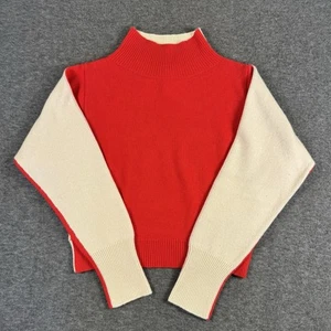 Nordstrom Signature Cashmere Sweater Womens Small Red White Two Toned Cropped - Picture 1 of 10