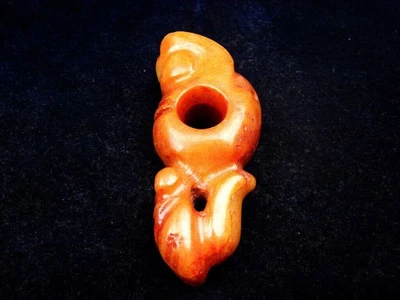 Old Nephrite Jade Stone Carved HongShan Culture Piggy Dragon & Cicada #10162303 - Image 1 of 4