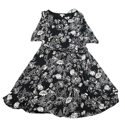 Charter Club платье женщин 2 X черный эластичной цветочный 3/4 рукава подпоясанный Расклешенный * - Изображение 1 из 4