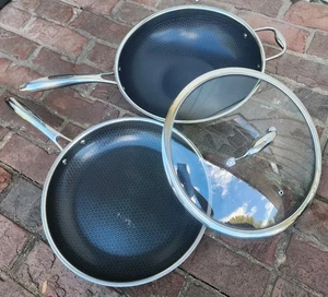 3 Pc HexClad Hybrid 12” Wok & Nonstick Frying Pan w/ Tempered Glass Lid, GREAT!! - Picture 1 of 10