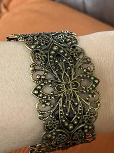 Brass Toned Ornate Cuff Bracelet - Picture 1 of 7
