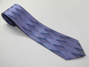 Men's VAN HEUSEN Silk NECKTIE Tie VIOLET PURPLE BLUE CUBISM DIAMONDS DECOR ART - Picture 1 of 2