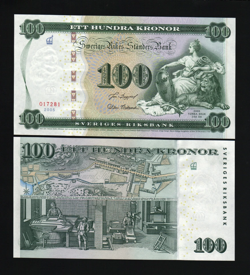SWEDEN 100 KRONER P-68 2005 *COMMEMORATIVE LION TUMBA BRUK 250th UNC MONEY NOTE - Image 1 of 1
