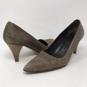 Zapatos de salón Jil Sander de cuero con punta puntiaguda EU 38 US 8 tacón cono bordado topo - Imagen 1 de 12
