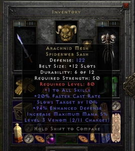 Diablo 2: Resurrected PC💥 NL Softcore D2R 💥Arachniden Mesh Spinnennetz Schärpe - Bild 1 von 1