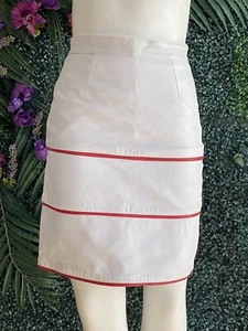 70er 80er Vintage weiß elfenbein rot Streifen Retro Mod Lederrock Größe 6/8 - Bild 1 von 5
