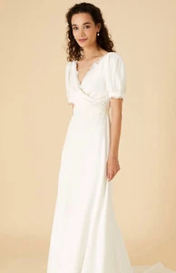 Monsoon Sabrina Lace Wrap Crepe Bridal Dress Size 8 - Ivory - RRP £249 BNWT New - Picture 1 of 24