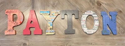 Заказные деревянные настенные буквы спортивная тема 9 дюймов P A Y T O N - Изображение 1 из 4