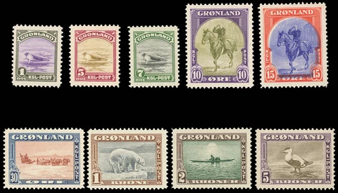 Greenland #10-18 MNH 1945 Dogslead Polar Bear Seal Eskimo Eider Kayak [Mi8-Mi16] Cover