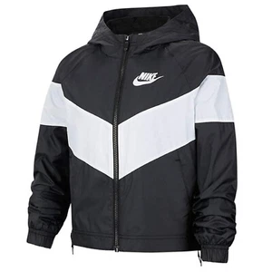 Nike Big Girl's Hooded Windrunner Jacket, Black/White, Size S (7-8) - NWT - Picture 1 of 4