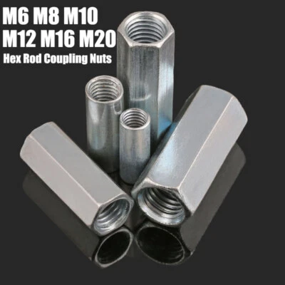  M6 M8~M20 Hex Rod Coupling Nuts Bar Stud Long Nut - Zinc Plated Stainless Steel - Image 1 of 4