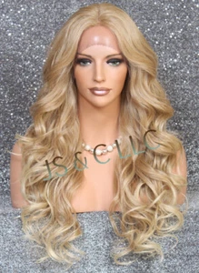 Human Hair Blend Full Lace Front Wig Curly Blonde mix RSA 27/613 - Picture 1 of 8