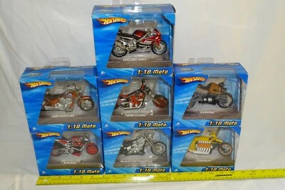 Lot 7 Hot Wheels 1:18 Moto Metal 47118 Motorcycles Blacktop Chopper Twin Flame + - Image 1 of 4