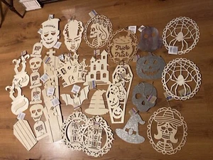 Halloween Wood Plaques Art & Crafts Lot Hanging Decoration Supplies Witch Skull - Picture 1 of 3