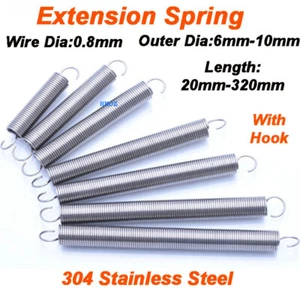 304 Stainless Steel With Hook Extension Expansion Tension Springs Wire Dia 0.8mm - Picture 1 of 13