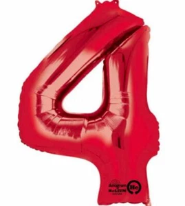 Anagram Balloons (NUMBER 4) Foil Mylar Balloon 36" Red SuperShape - Picture 1 of 1