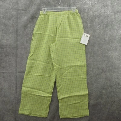 FLAX Designs Women Floods Pants Size P Green Linen Elastic Waist Side Pocket New - Image 1 of 4