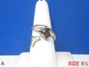 NOS - KABANA Natural Garnet DOLPHIN Sterling Silver Bypass Ring Sizes 8.5 or 9 - Picture 1 of 8
