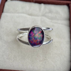 Black Fire Opal Gemstone Ring Solid 925 Sterling Silver Wedding Gift Ring Women - Picture 1 of 11