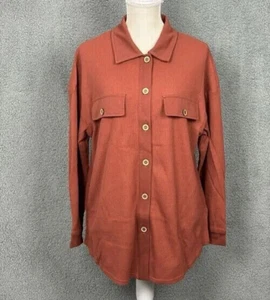 PLM Waffle Knit Shacket Shirt Womens Medium, Rust Pockets Comfortable  - Picture 1 of 8
