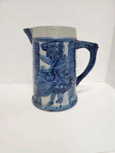 Flat Iron Fuller Building Antique Stoneware Blue & Gray Pitcher American Pottery - Picture 1 of 24