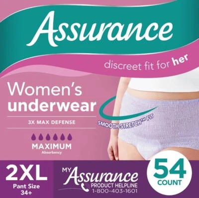Ropa interior para mujer Assurance de máxima absorción, 2XL, (54 unidades) Foto 1 de 4