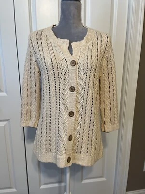 Cárdigan Eddie Bauer Talla M Pequeño Lino Mezcla Algodón Punto Abierto Botón Suéter Foto 1 de 4
