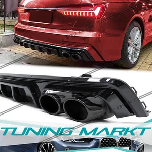 Diffusore Scarico Nero Diffusore Posteriore per AUDI A6 C8 4K Limousine Avant S Line 2018+ - Foto 1 di 12